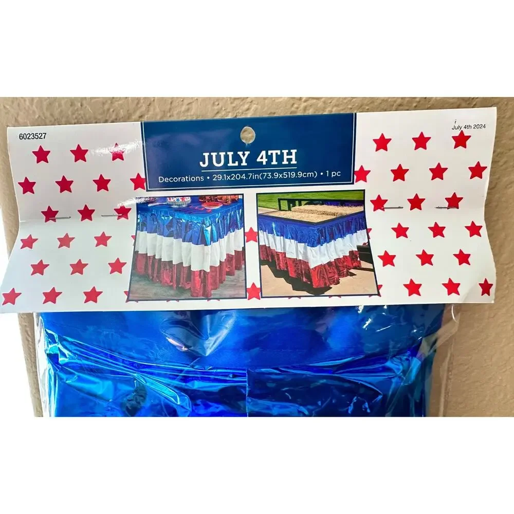 4th of July Patriotic Party Decor Metallic Table Skirt Red White & Blue 204